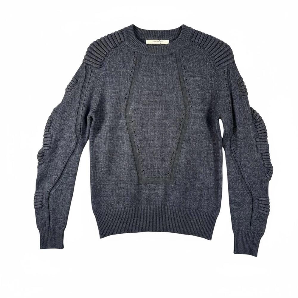 Women Black Textured Knit Chunky Cable knit Sweater SZ L Norwegian Scandinavia‎
